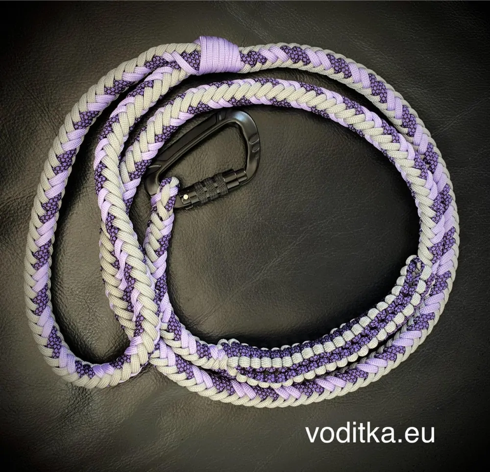 Pletené vodítko_fialovo-šedo-fialové, délka 150 cm