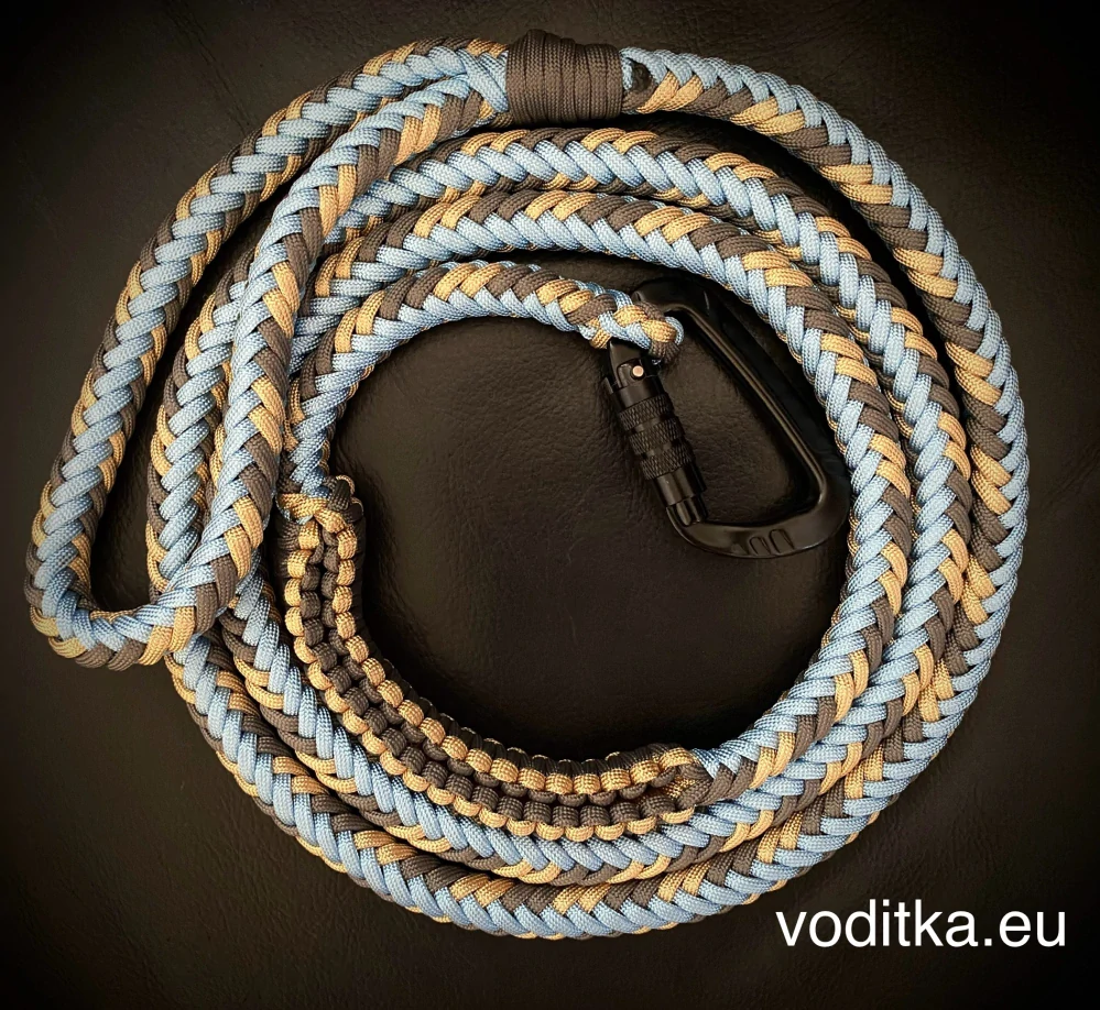 Pletené vodítko_šedo-modro-zlaté, délka 150 cm