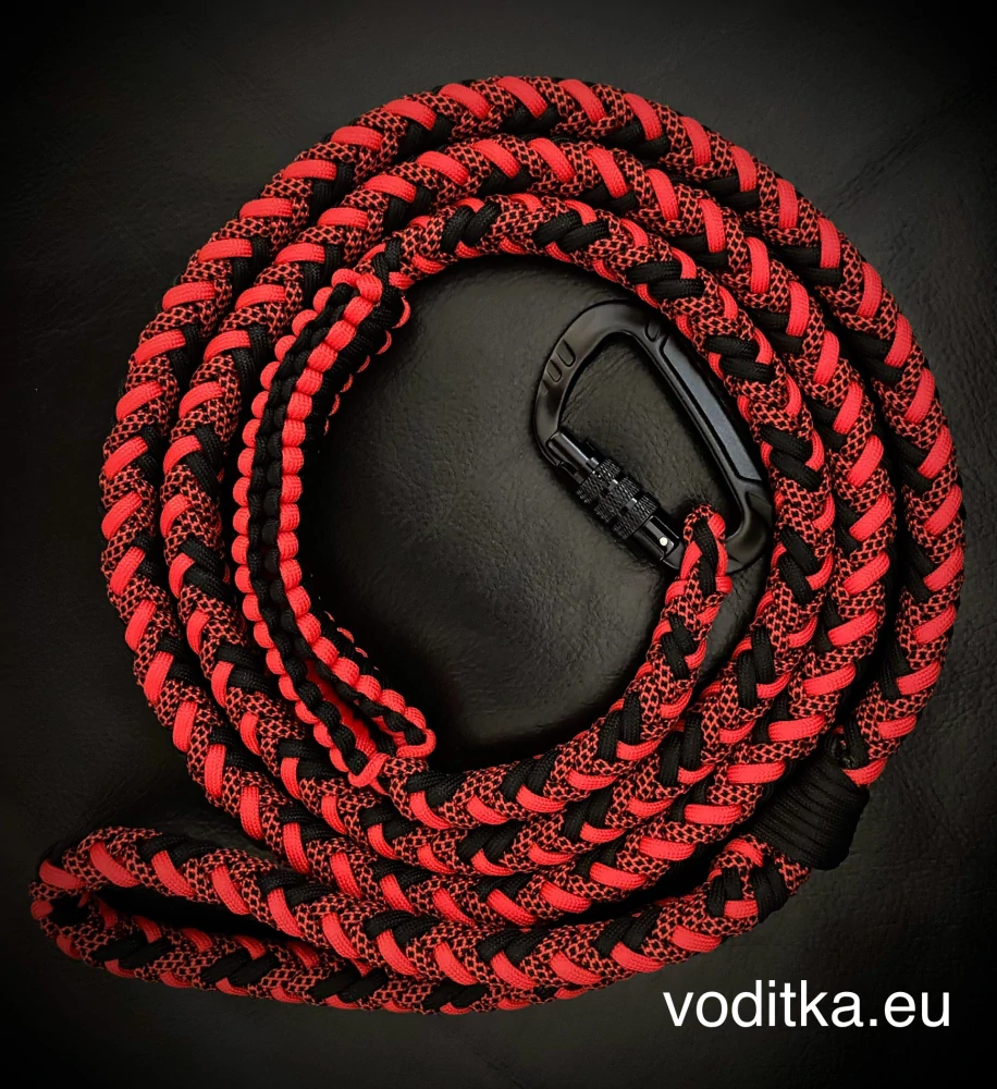 Pletené vodítko_červeno-černá Beruška, délka 150 cm