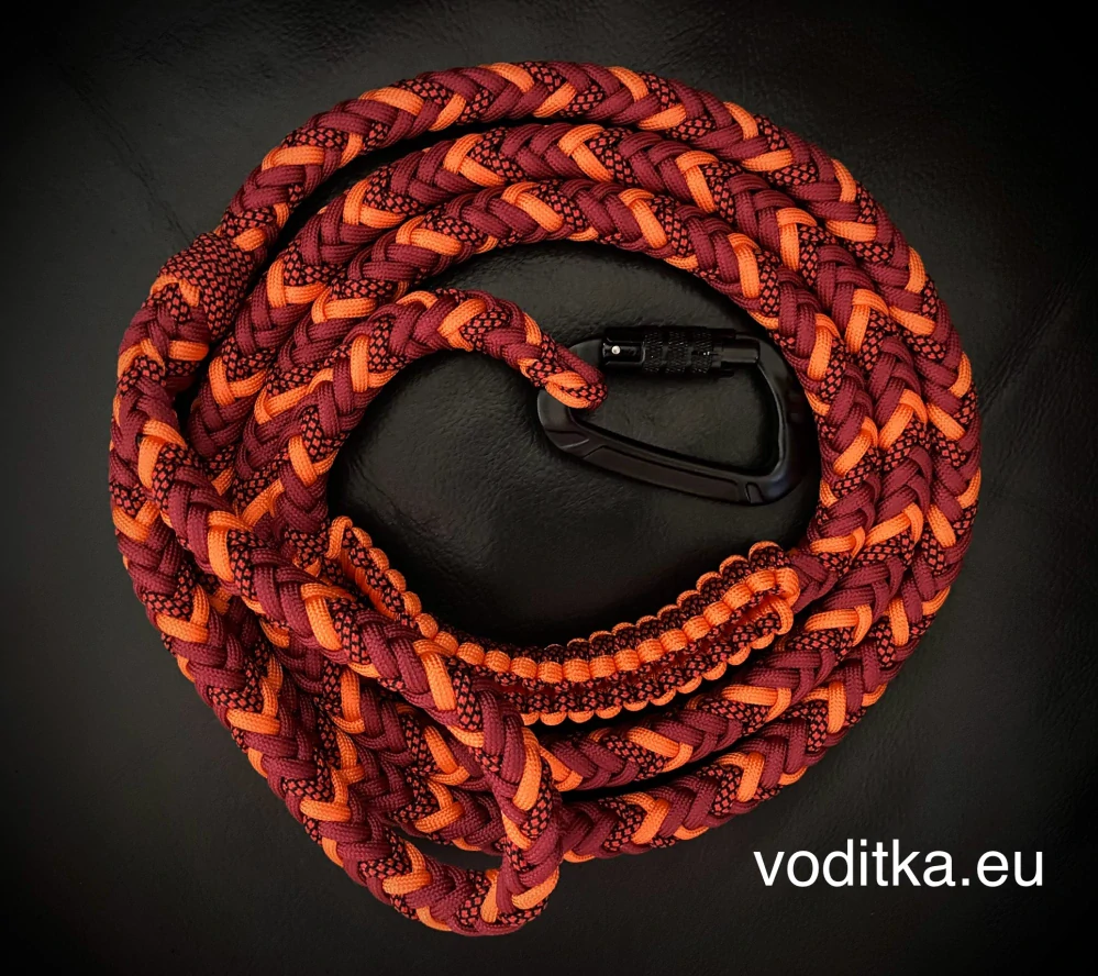 Pletené vodítko_bordo-oranžové, délka 150 cm