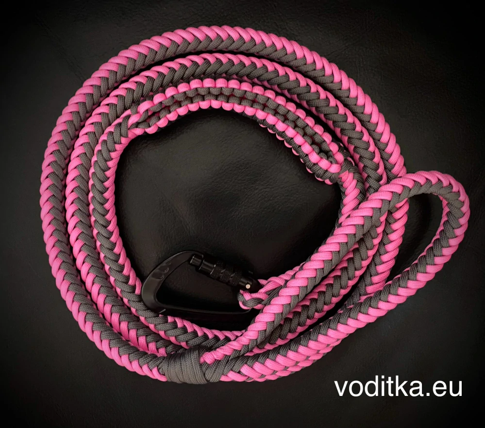 Pletené vodítko_růžovo-šedé, délka 150 cm