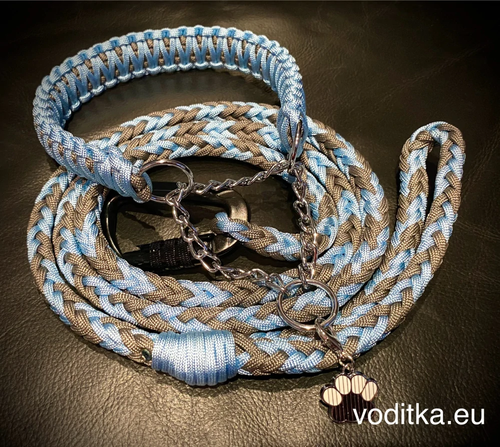 Startovací set (obojek+vodítko)_modro-šedé