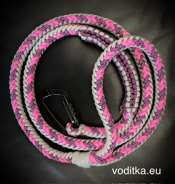Pletené vodítko_růžovo-šedo-růžové, délka 150 cm