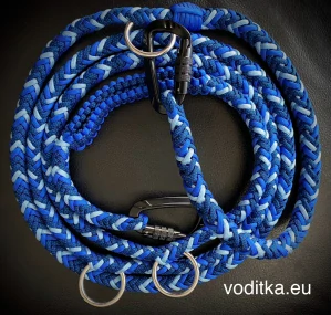 Pletené přepínací vodítko_modro-modré, včetně 2 ks horolezeckých karabin 2,5t s pojistkou