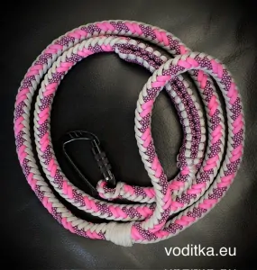 Pletené vodítko_růžovo-šedo-růžové, délka 150 cm