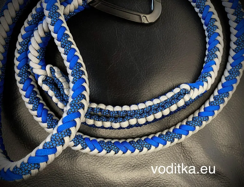 Pletené vodítko_modro-šedo-modré, délka 150 cm