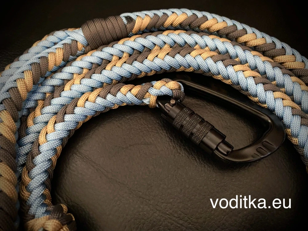 Pletené vodítko_šedo-modro-zlaté, délka 150 cm