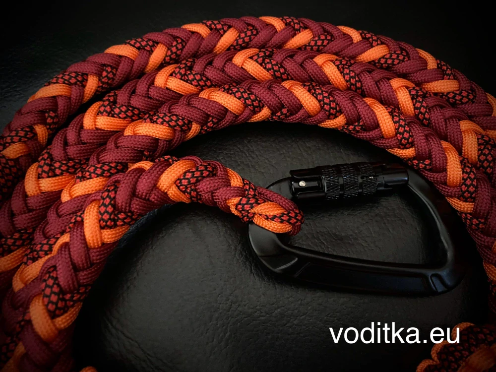 Pletené vodítko_bordo-oranžové, délka 150 cm