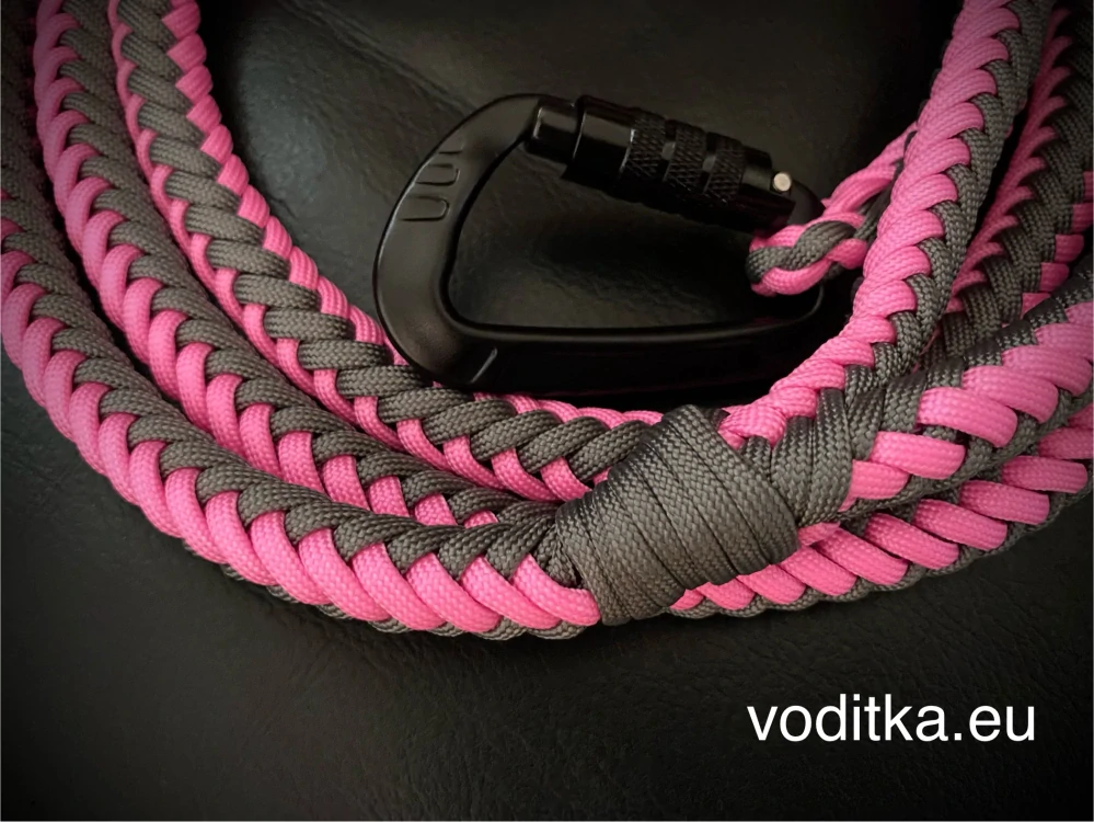 Pletené vodítko_růžovo-šedé, délka 150 cm