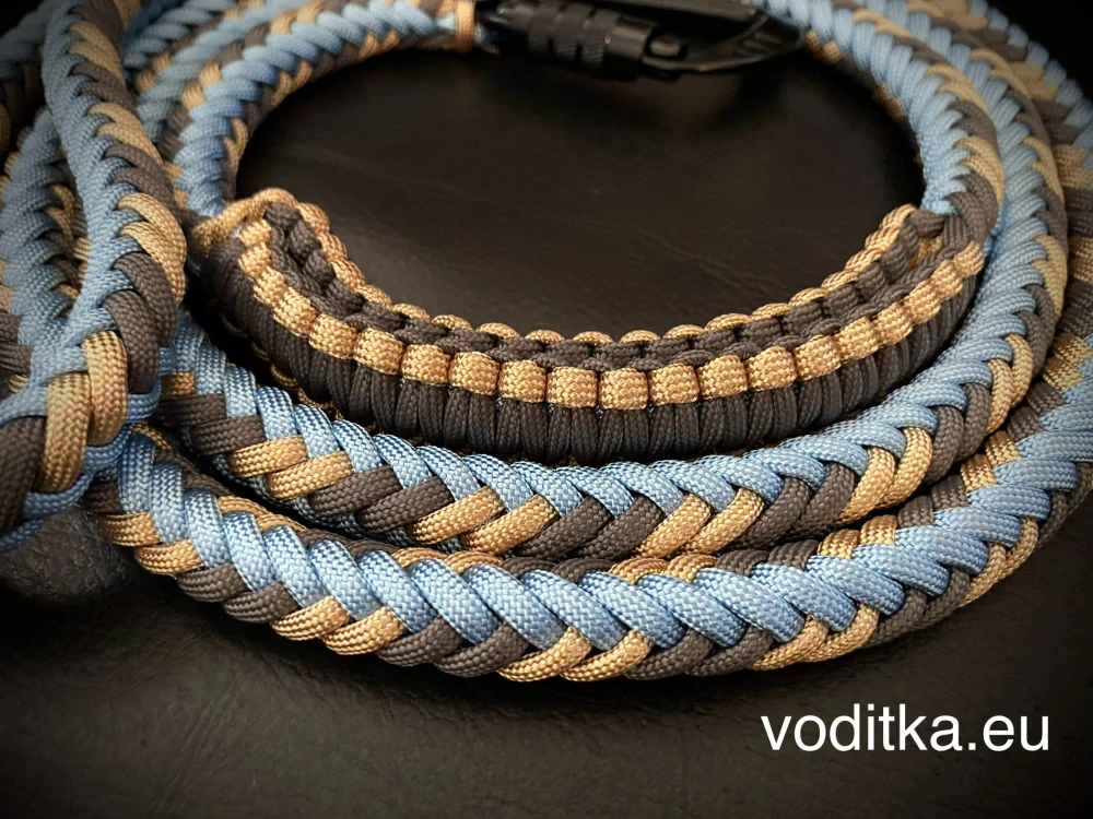 Pletené vodítko_šedo-modro-zlaté, délka 150 cm