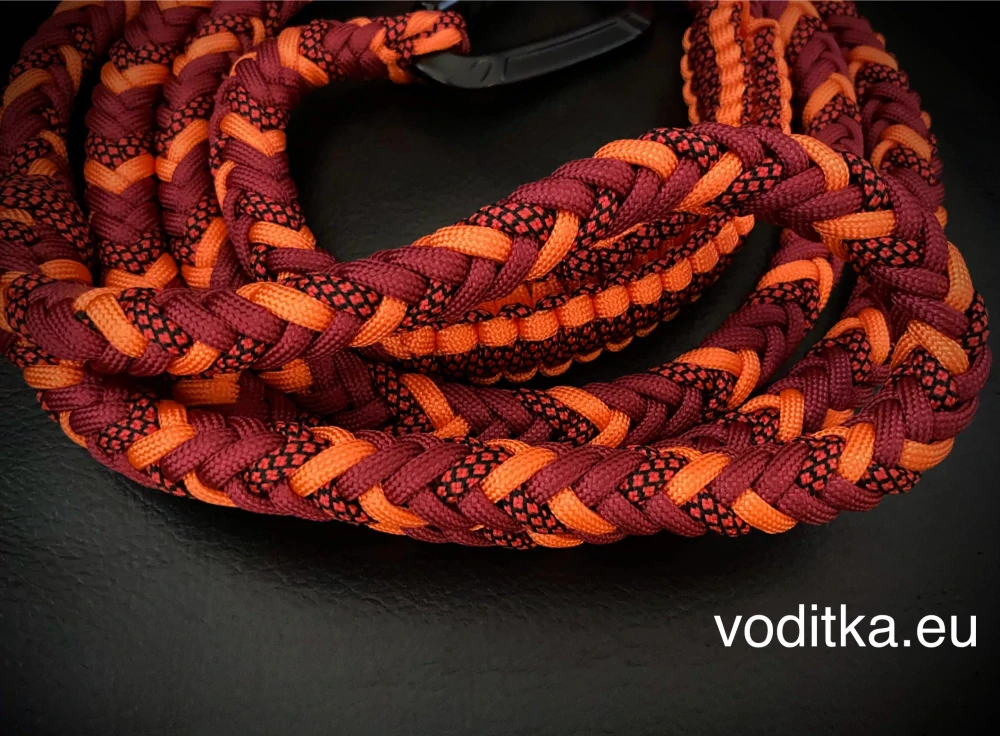 Pletené vodítko_bordo-oranžové, délka 150 cm