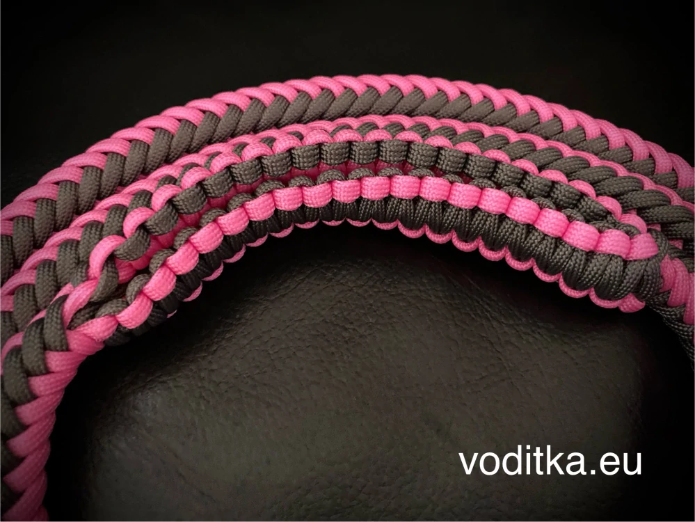 Pletené vodítko_růžovo-šedé, délka 150 cm