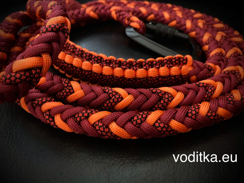 Pletené vodítko_bordo-oranžové, délka 150 cm