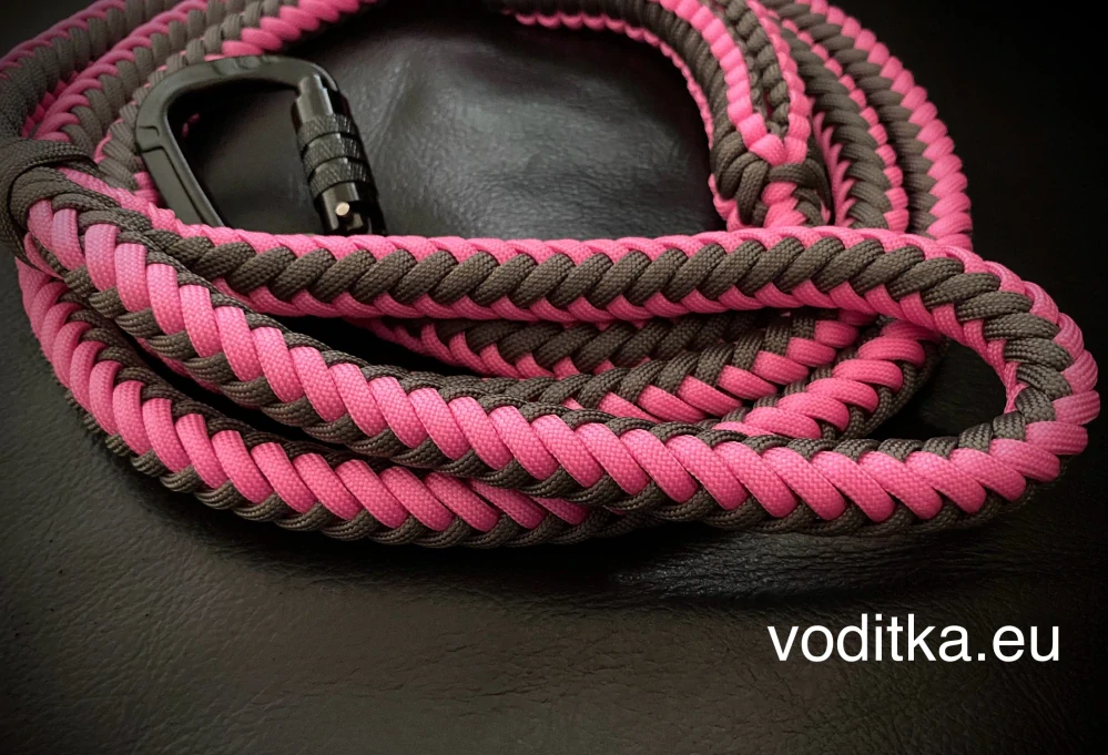 Pletené vodítko_růžovo-šedé, délka 150 cm