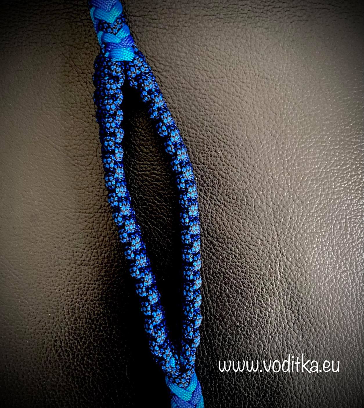 Pletené přepínací vodítko_modro-modré, včetně 2 ks horolezeckých karabin 2,5t s pojistkou